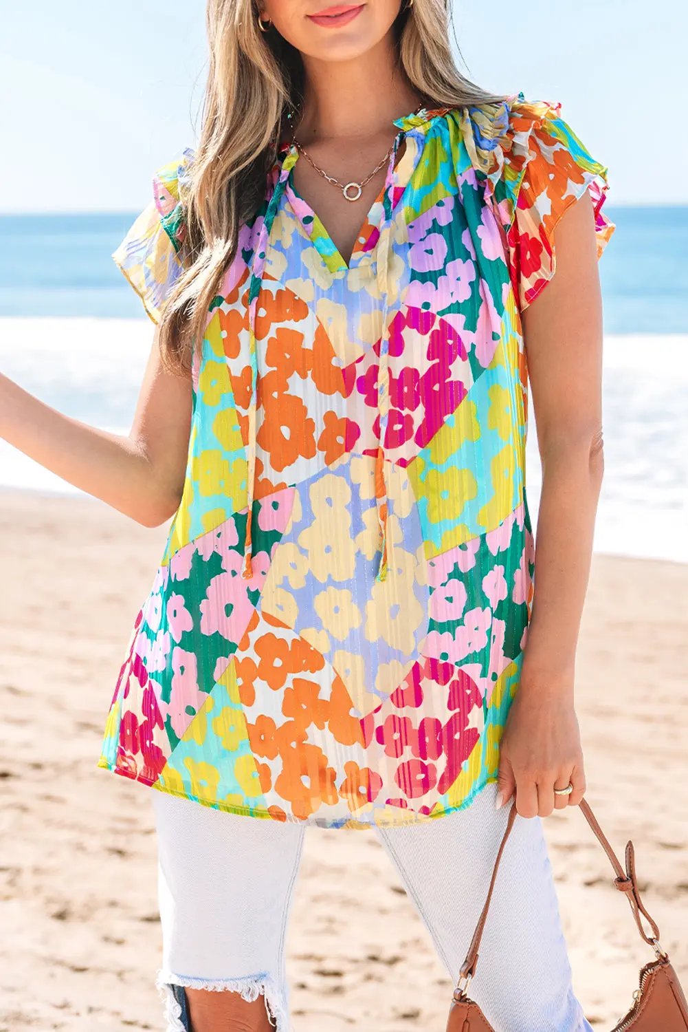 Women's Blouse Love Salve Women's Leopard V-Neck Crinkled Blouse