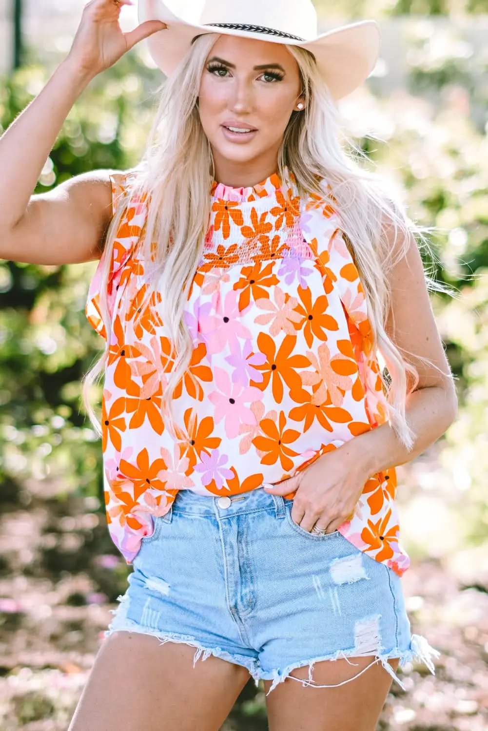 Floral Smocked Top with Ruffled Sleeves | Love Salve