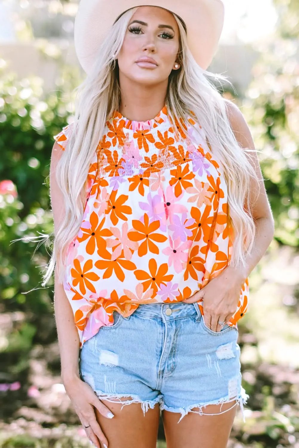 Floral Smocked Top with Ruffled Sleeves | Love Salve