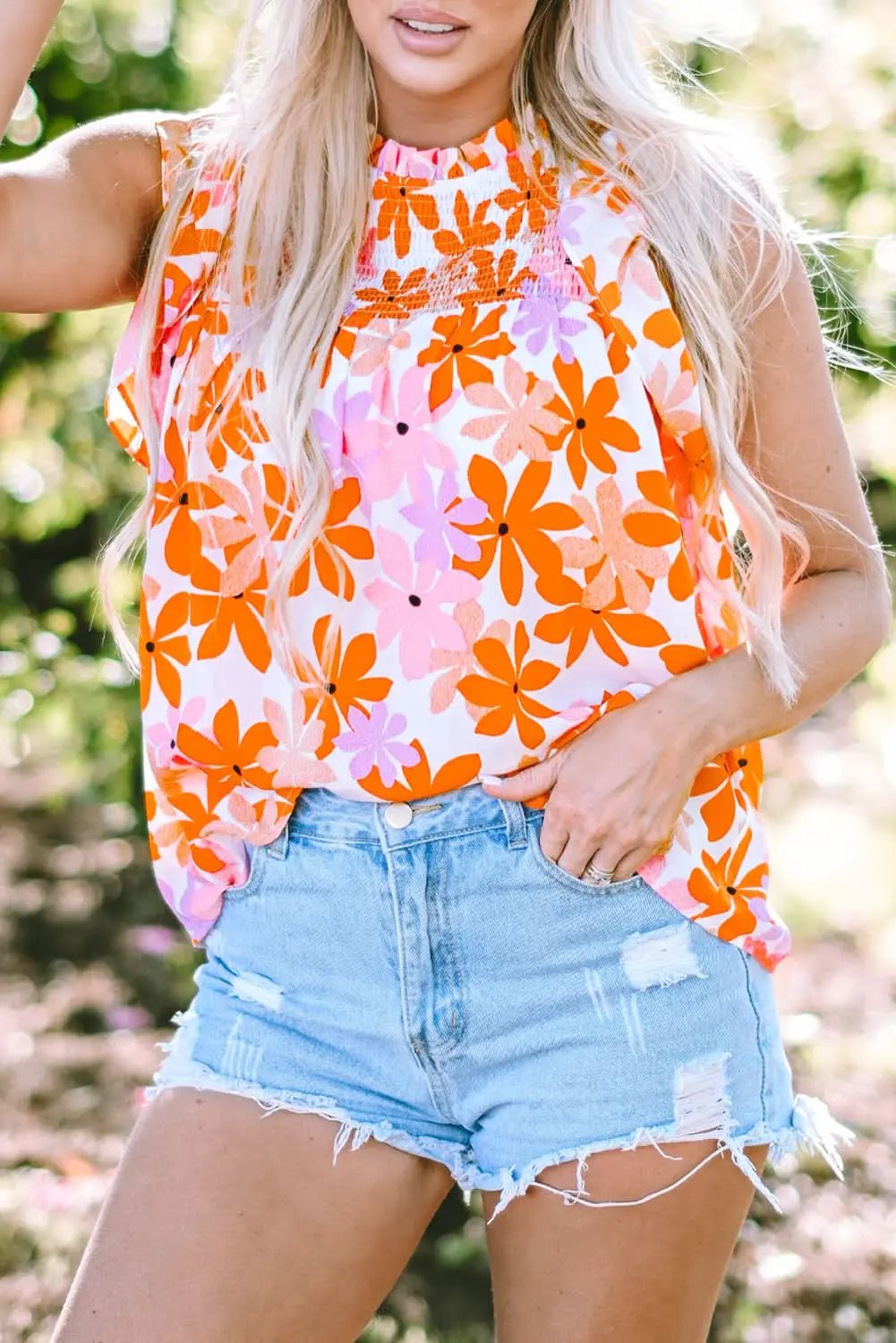 Floral Smocked Top with Ruffled Sleeves | Love Salve