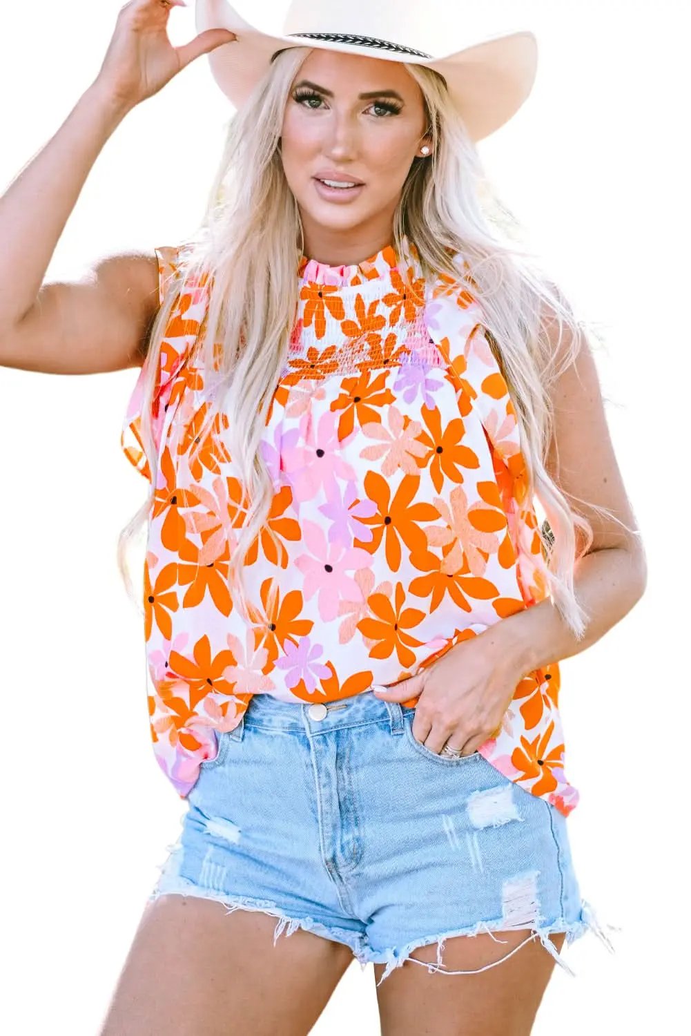 Floral Smocked Top with Ruffled Sleeves | Love Salve
