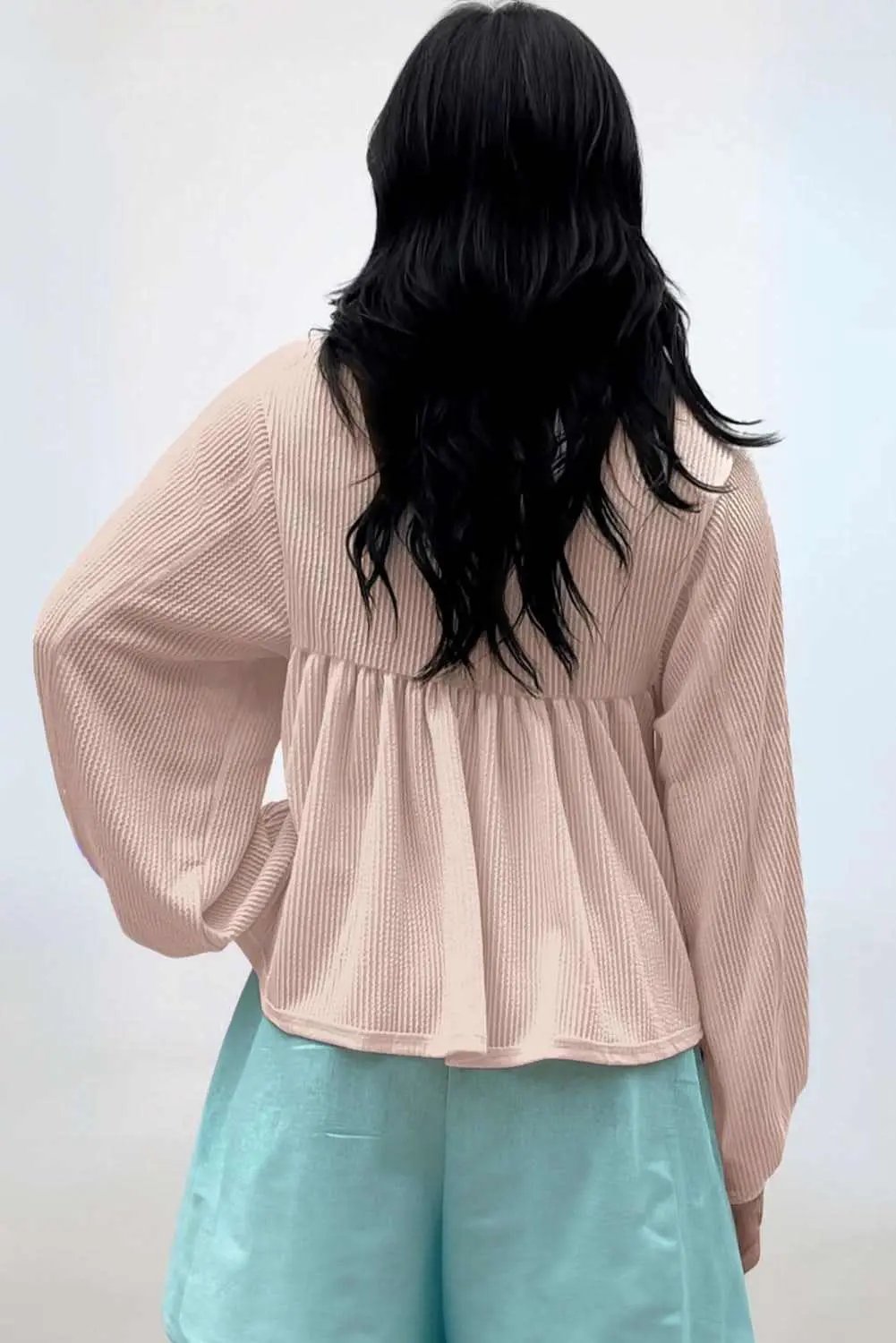 Tops/Blouses & Shirts Love Salve Parchment Corded Turn-down V Neck Bubble Sleeve Ba