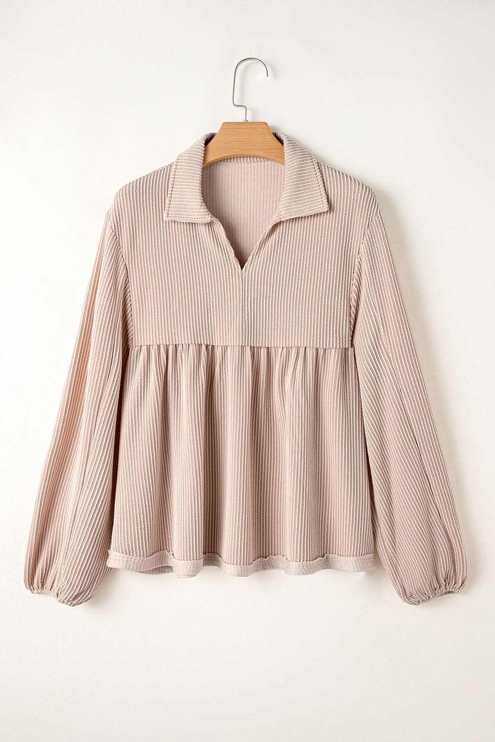 Tops/Blouses & Shirts Love Salve Parchment Corded Turn-down V Neck Bubble Sleeve Ba