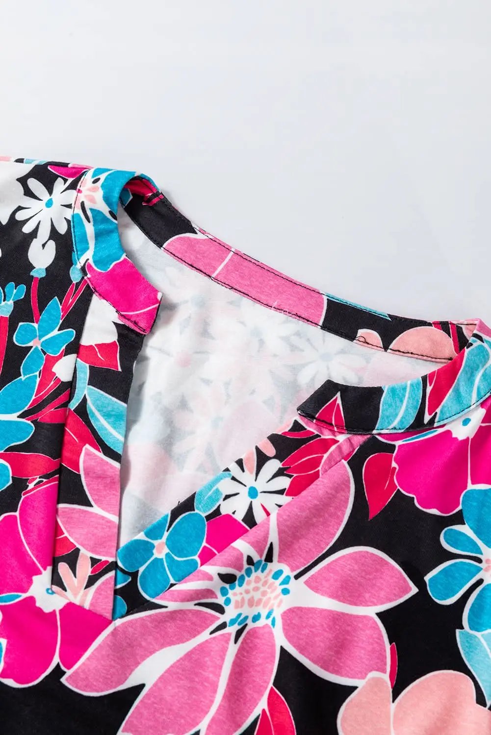 Accessories Love Salve Pink Floral V Neck Roll Tab Sleeve Blouse