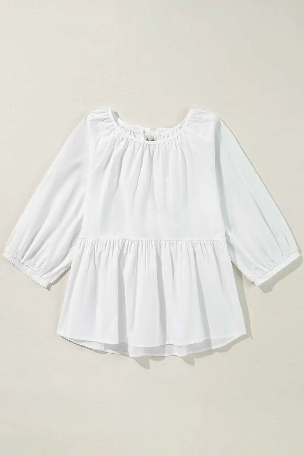 Tops/Blouses & Shirts Love Salve White Bow Knot Cutout Back Loose Fit 3/4 Sleeve Bl