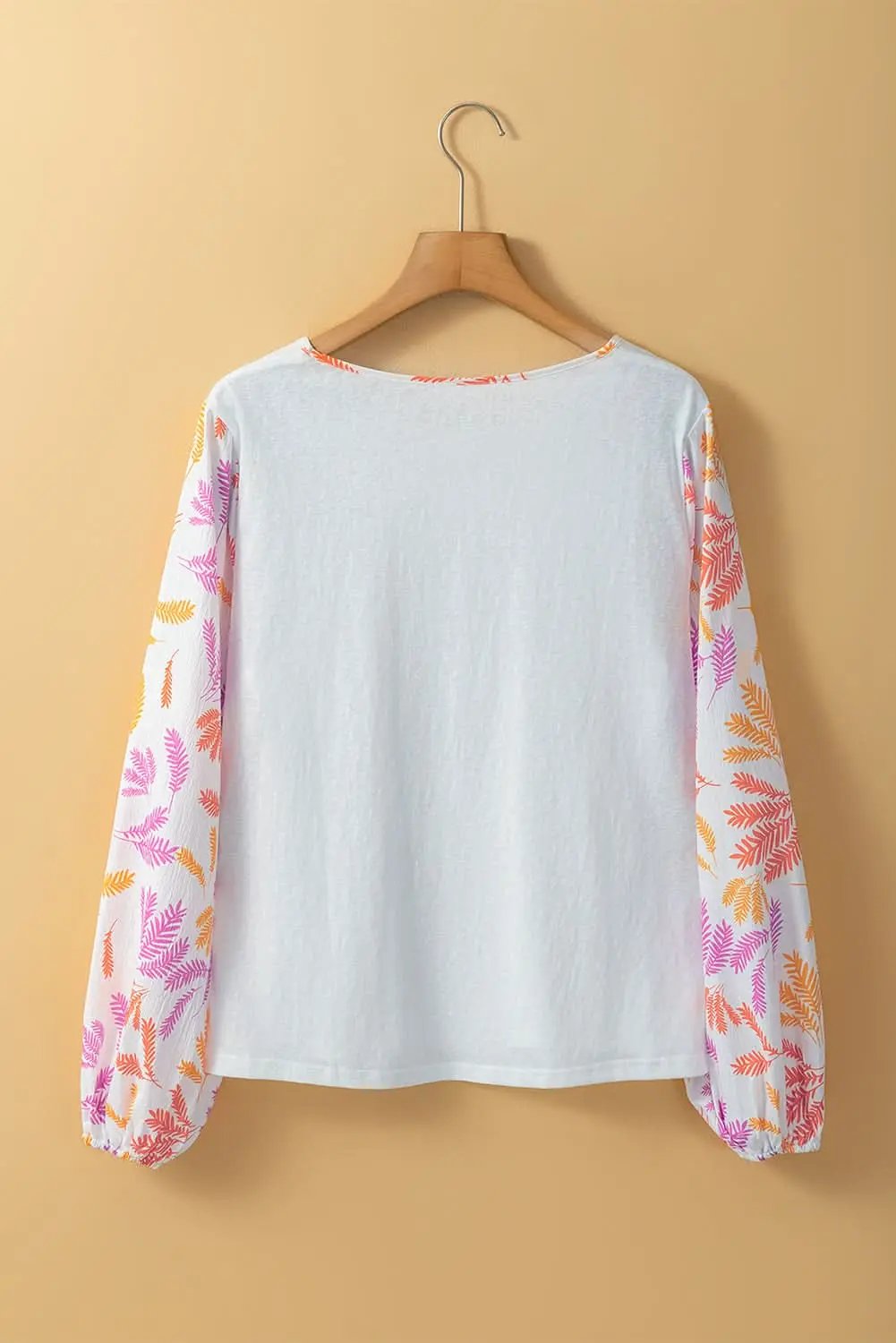 Tops/Blouses & Shirts Love Salve White Tropical Leaf Printed Patchwork Sleeve Round