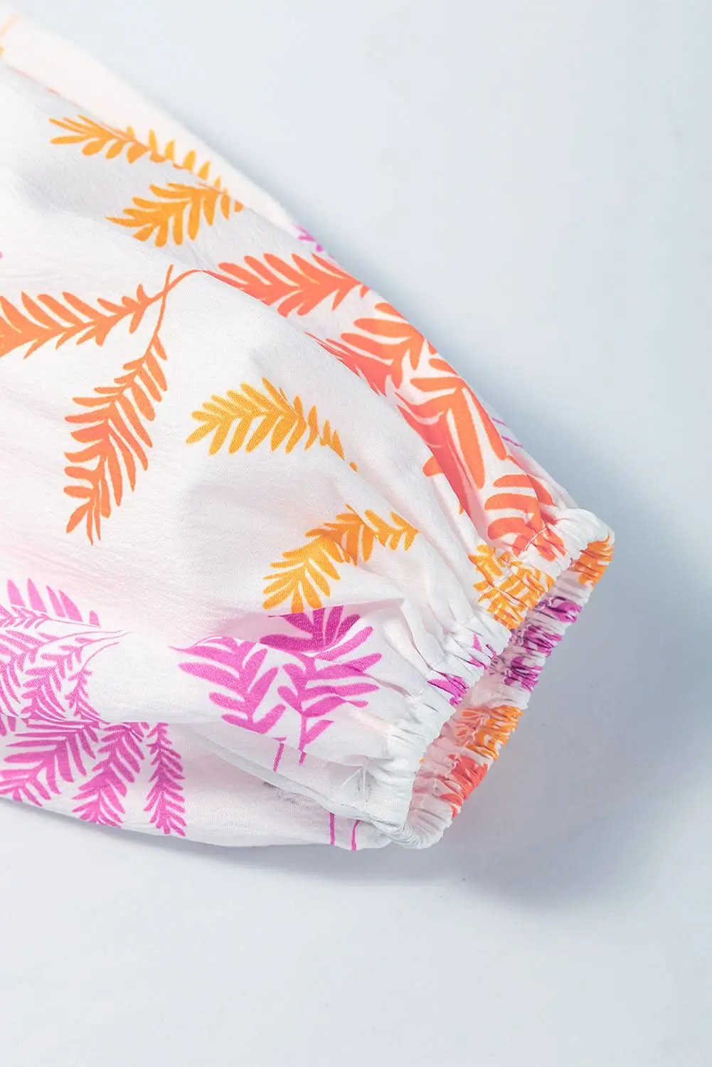 Tops/Blouses & Shirts Love Salve White Tropical Leaf Printed Patchwork Sleeve Round