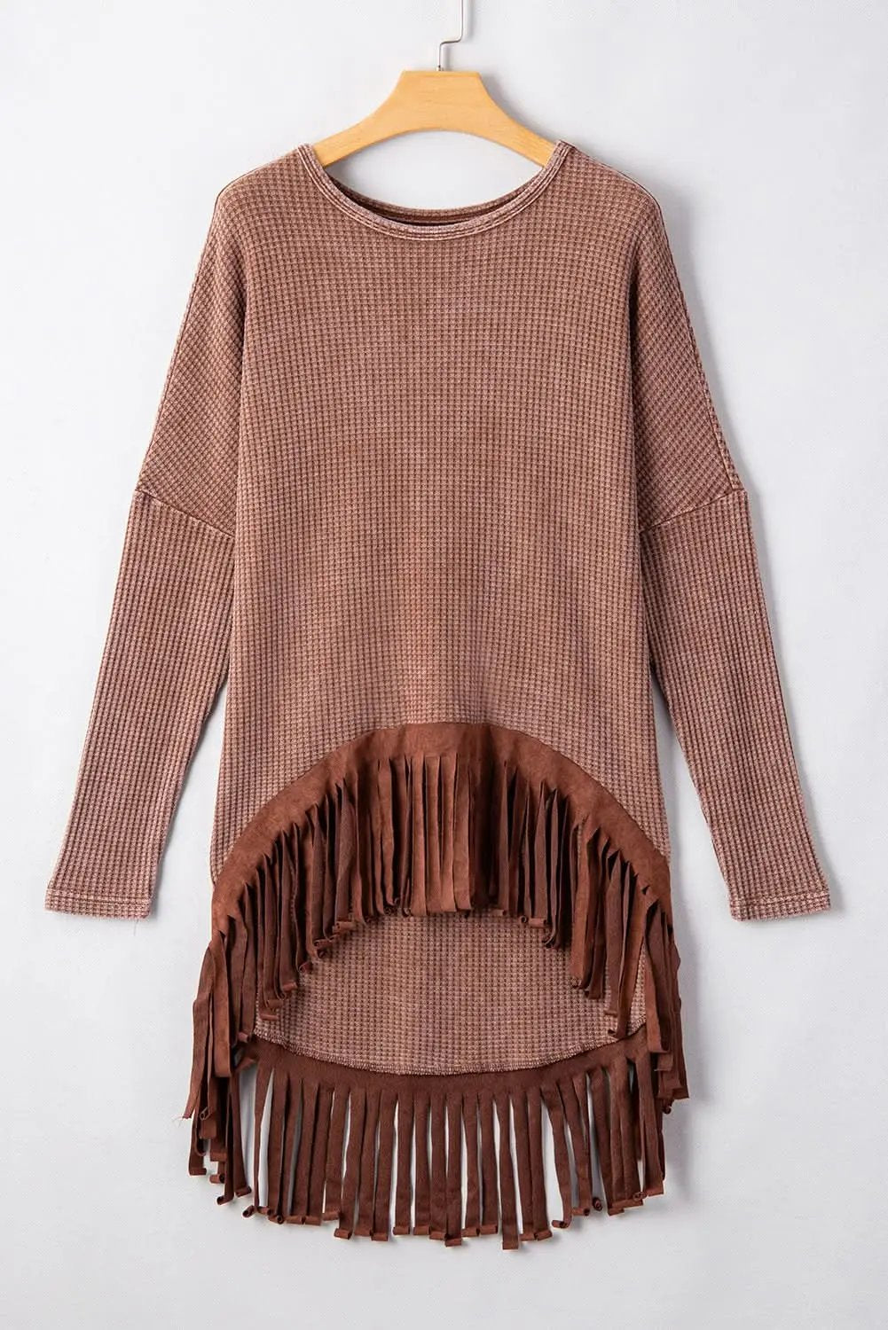 Sweaters Love Salve Chic coffee knit top with fringe
