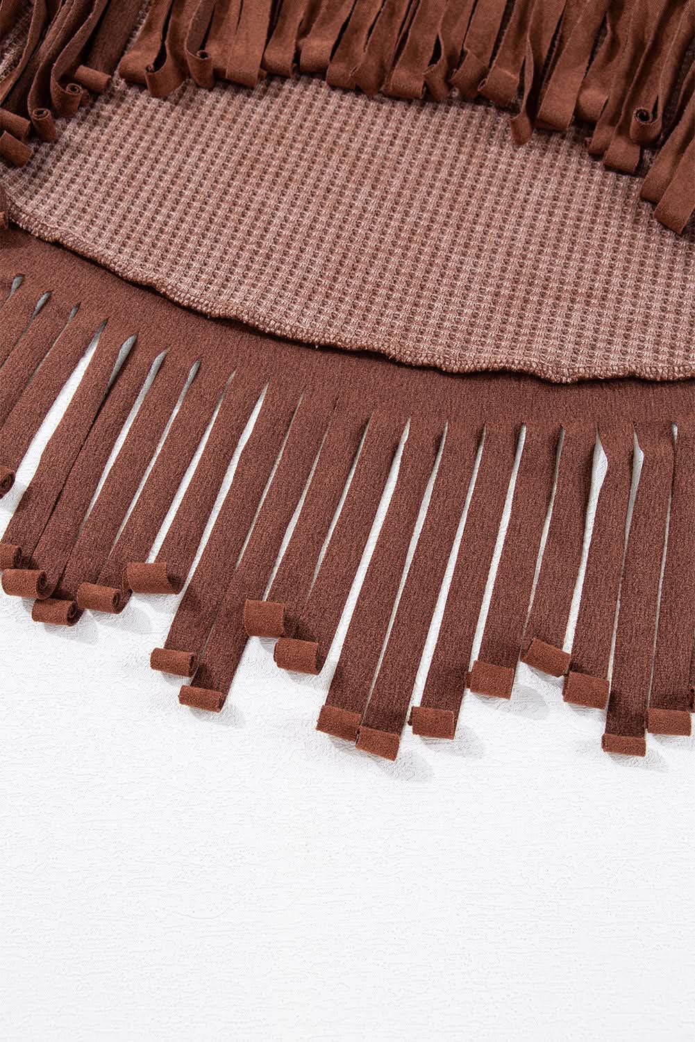Sweaters Love Salve Chic coffee knit top with fringe