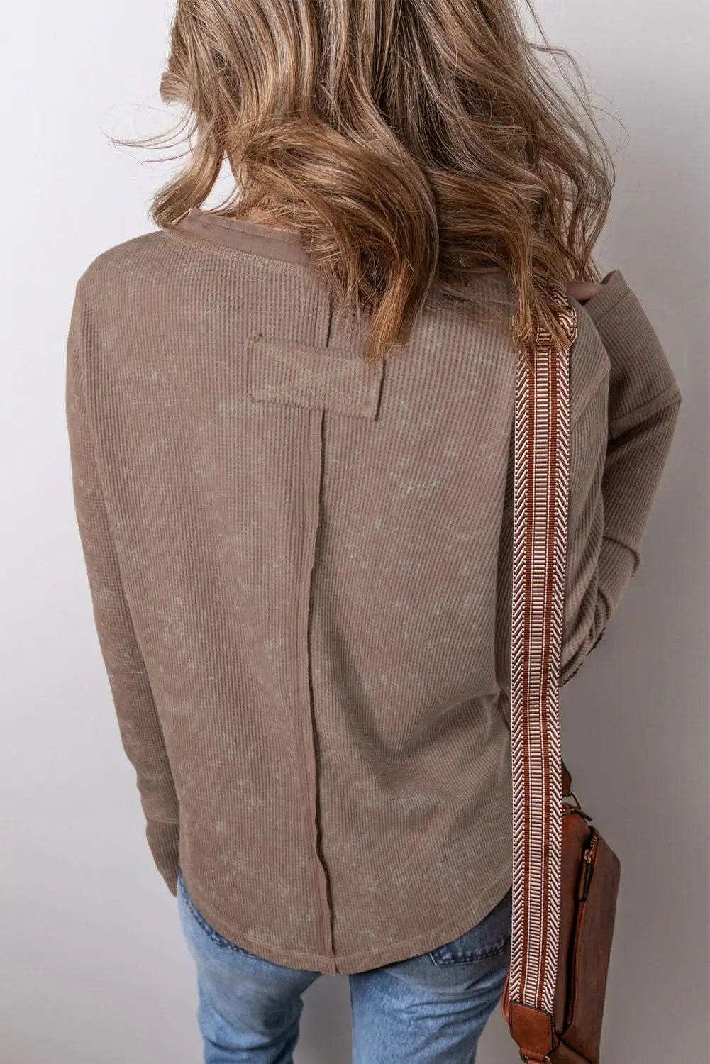 Love Salve Women's Waffle Knit Long Sleeve Tee — Coffee Acid Wash