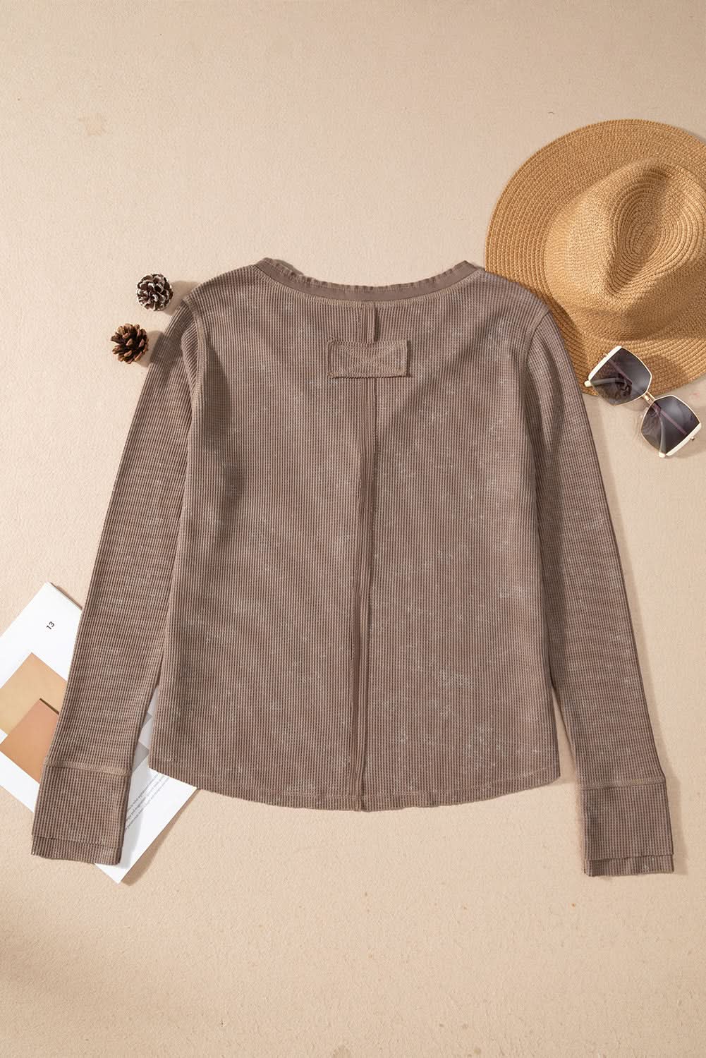 Love Salve Women's Waffle Knit Long Sleeve Tee — Coffee Acid Wash