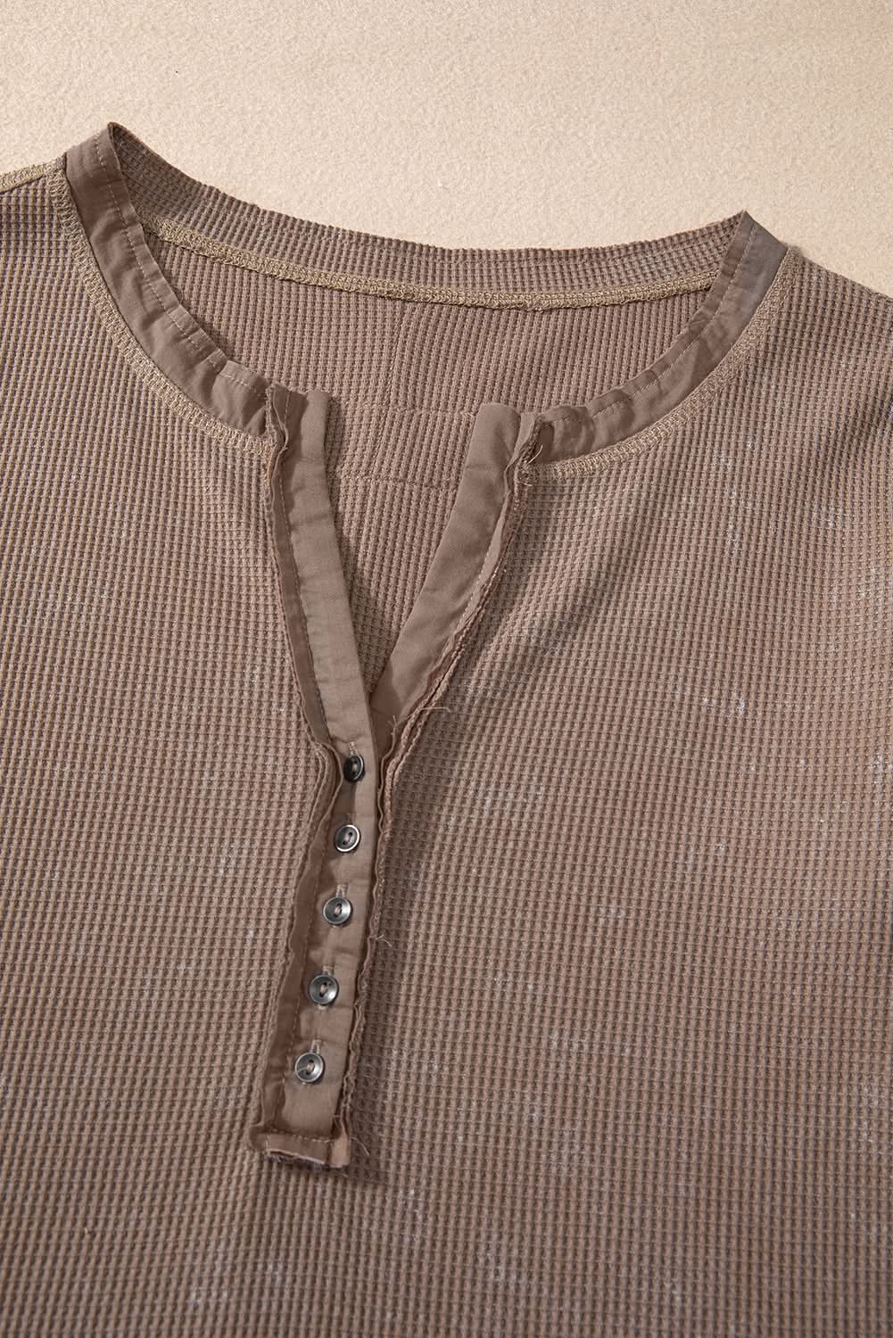 Love Salve Women's Waffle Knit Long Sleeve Tee — Coffee Acid Wash