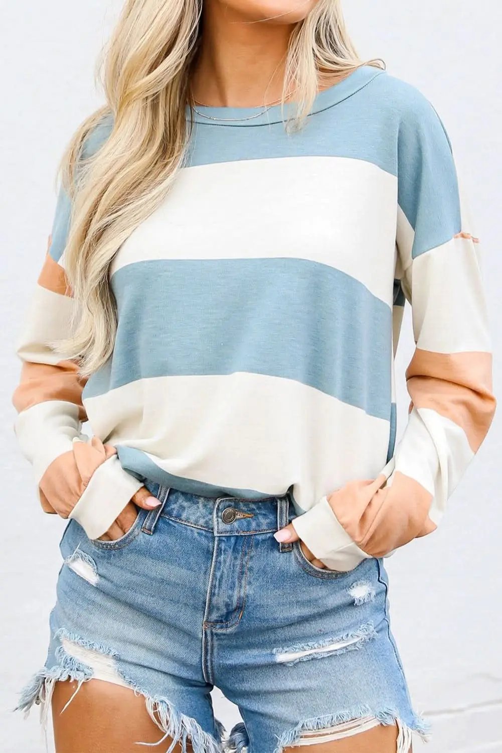 Accessories Love Salve Light Blue Colorblock Striped Drop Shoulder Long S