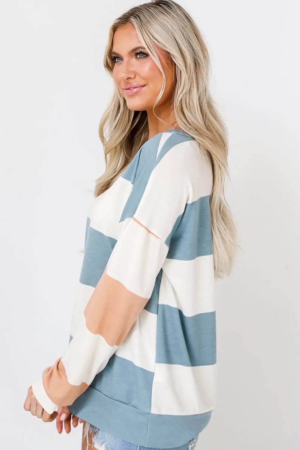 Accessories Love Salve Light Blue Colorblock Striped Drop Shoulder Long S
