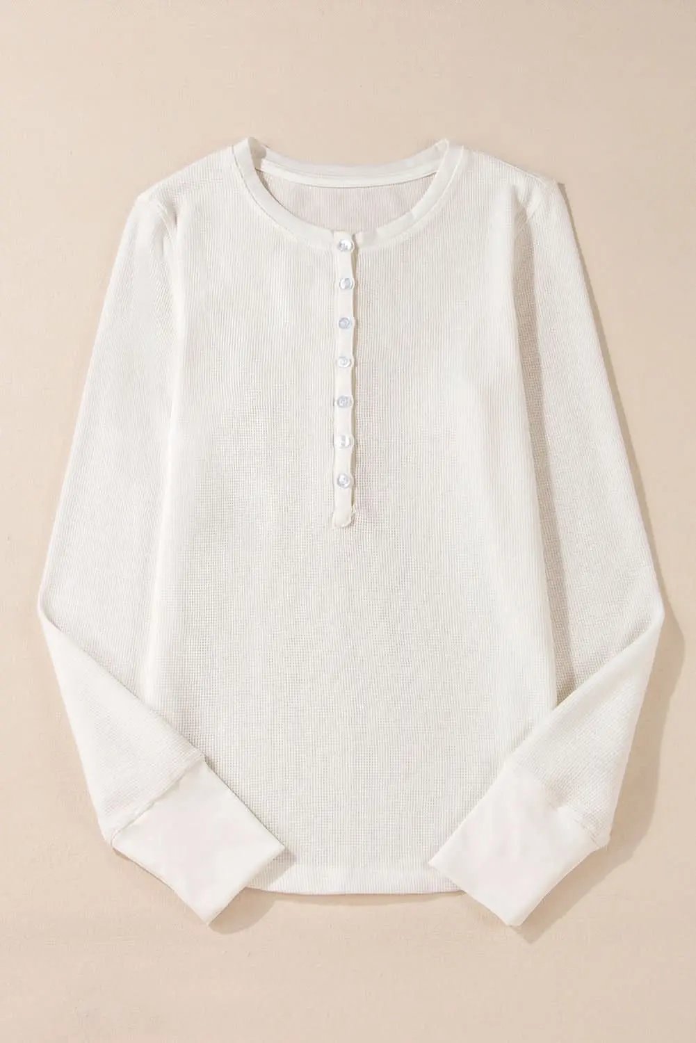Sweaters Love Salve White Solid Color Waffle Half Button Long Sleeve T