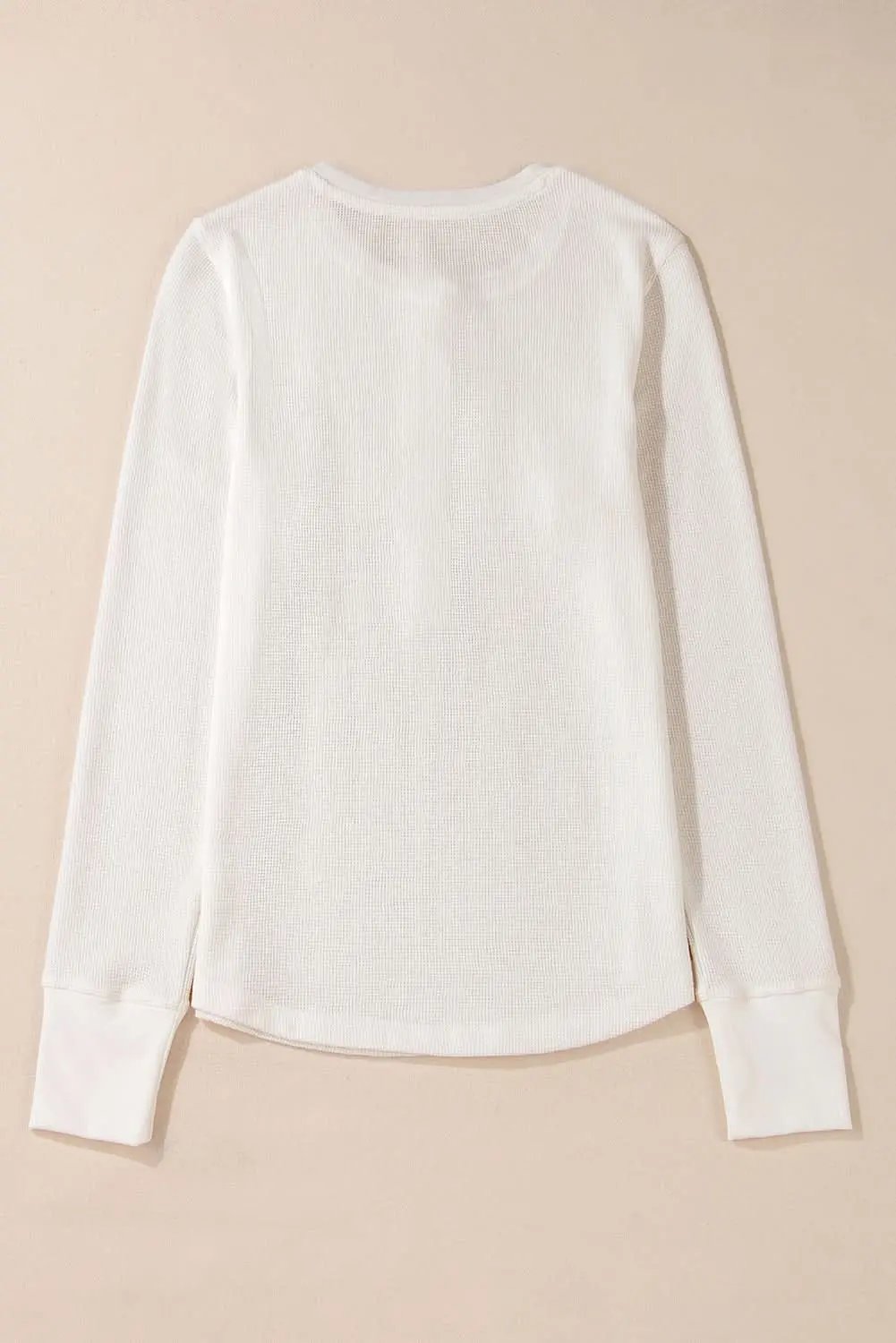 Sweaters Love Salve White Solid Color Waffle Half Button Long Sleeve T