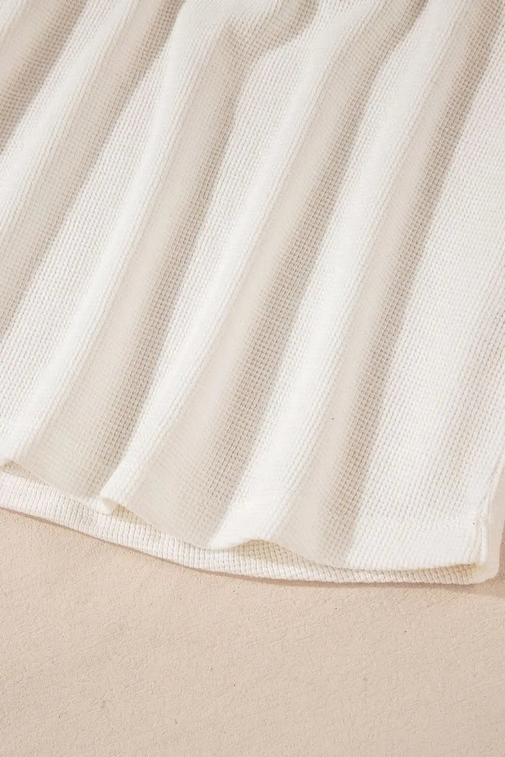 Sweaters Love Salve White Solid Color Waffle Half Button Long Sleeve T