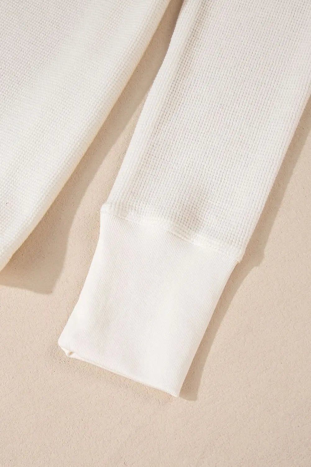 Sweaters Love Salve White Solid Color Waffle Half Button Long Sleeve T