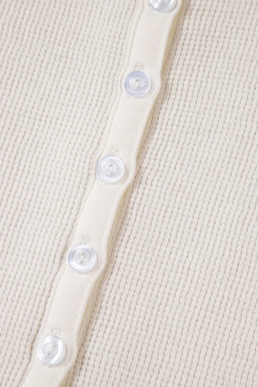 Sweaters Love Salve White Solid Color Waffle Half Button Long Sleeve T