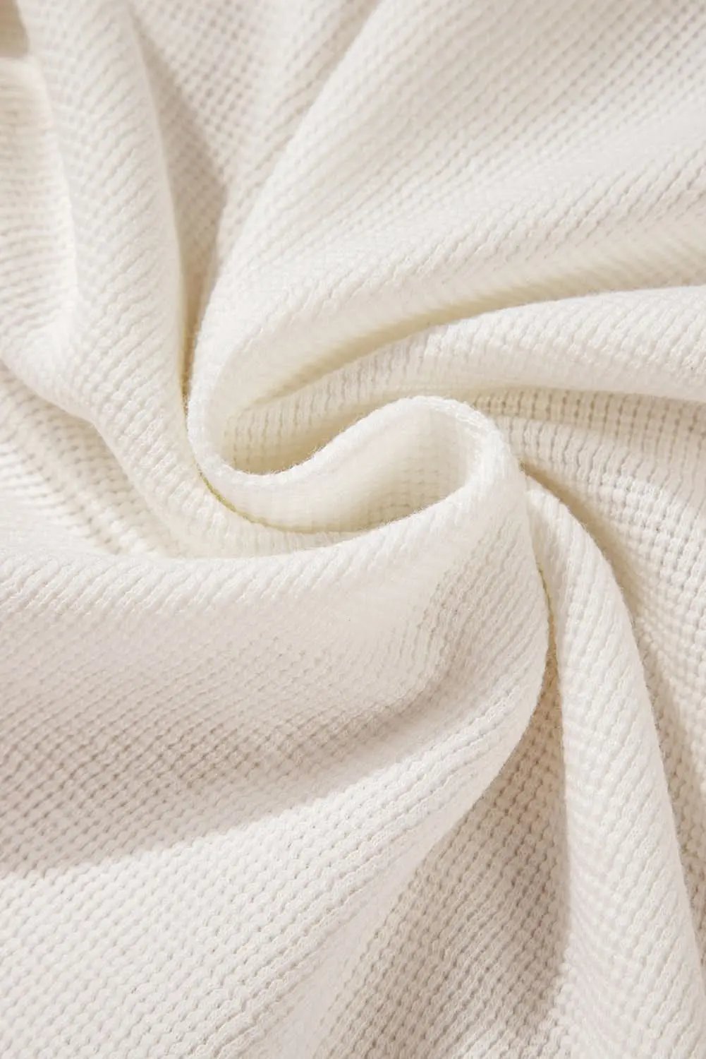 Sweaters Love Salve White Solid Color Waffle Half Button Long Sleeve T