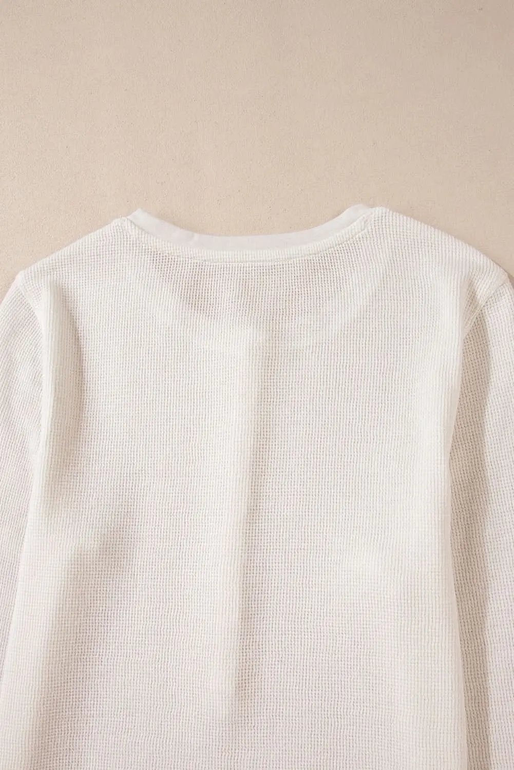 Sweaters Love Salve White Solid Color Waffle Half Button Long Sleeve T
