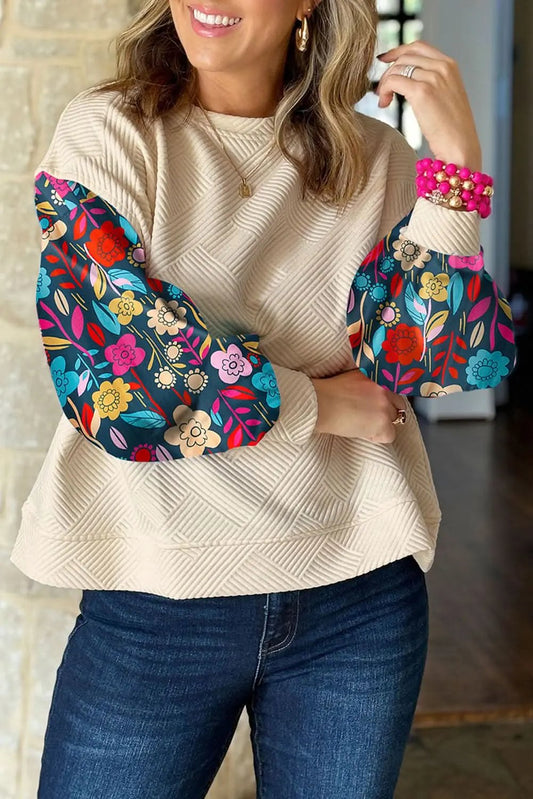 Sweaters Love Salve White floral sleeve knit top