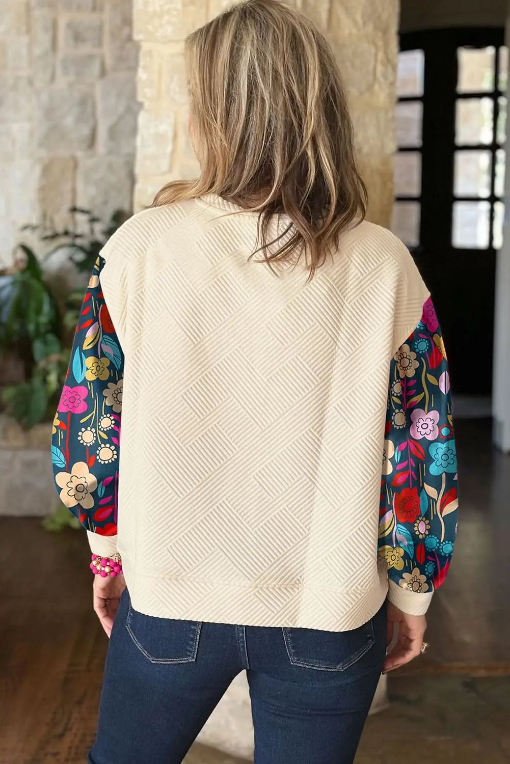 Sweaters Love Salve White floral sleeve knit top