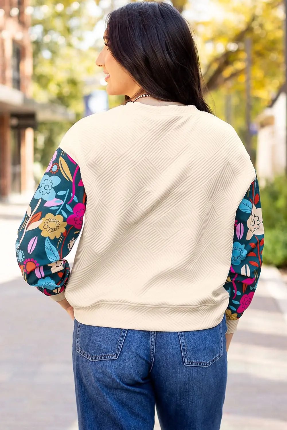 Sweaters Love Salve White floral sleeve knit top