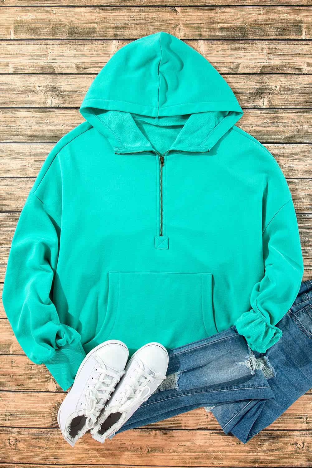 Jackets Aruba Blue Fleece Hoodie with Pockets by Love Salve
