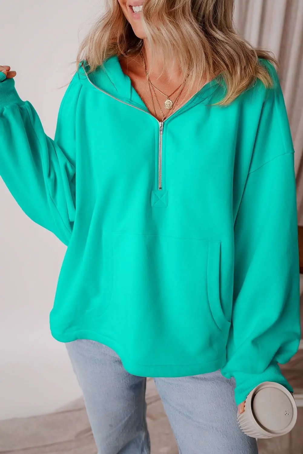Jackets Aruba Blue Fleece Hoodie with Pockets by Love Salve