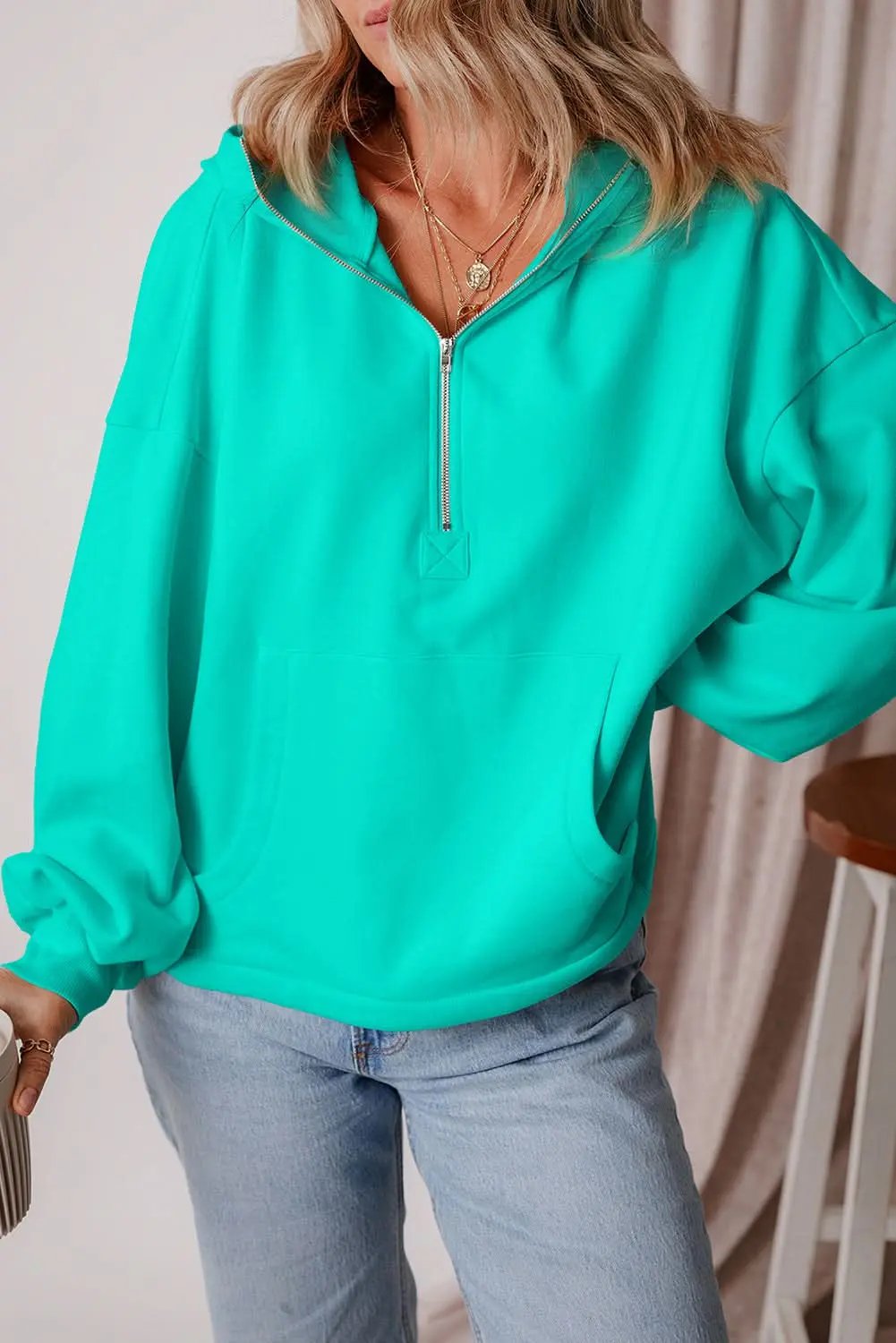 Jackets Aruba Blue Fleece Hoodie with Pockets by Love Salve