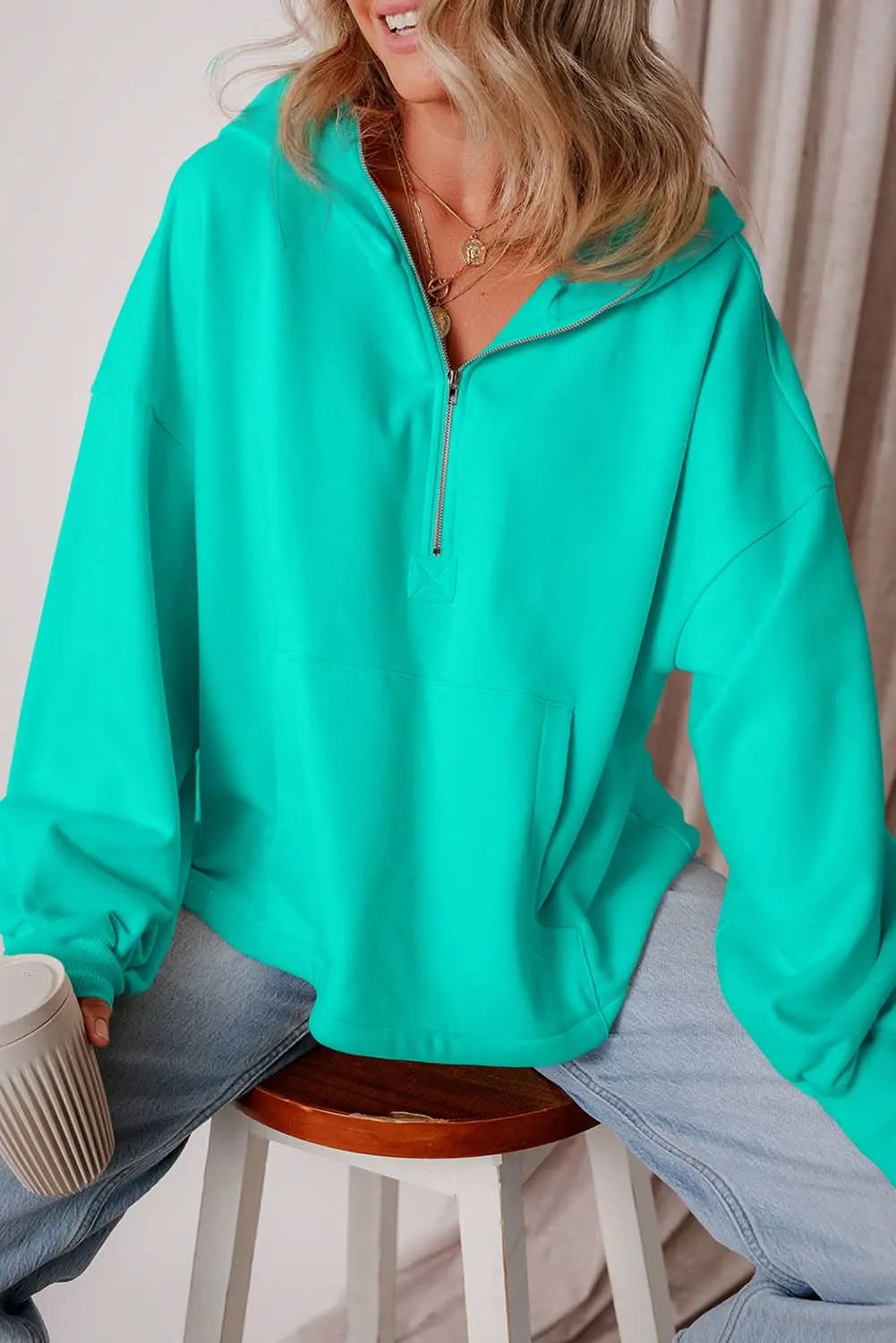 Jackets Aruba Blue Fleece Hoodie with Pockets by Love Salve