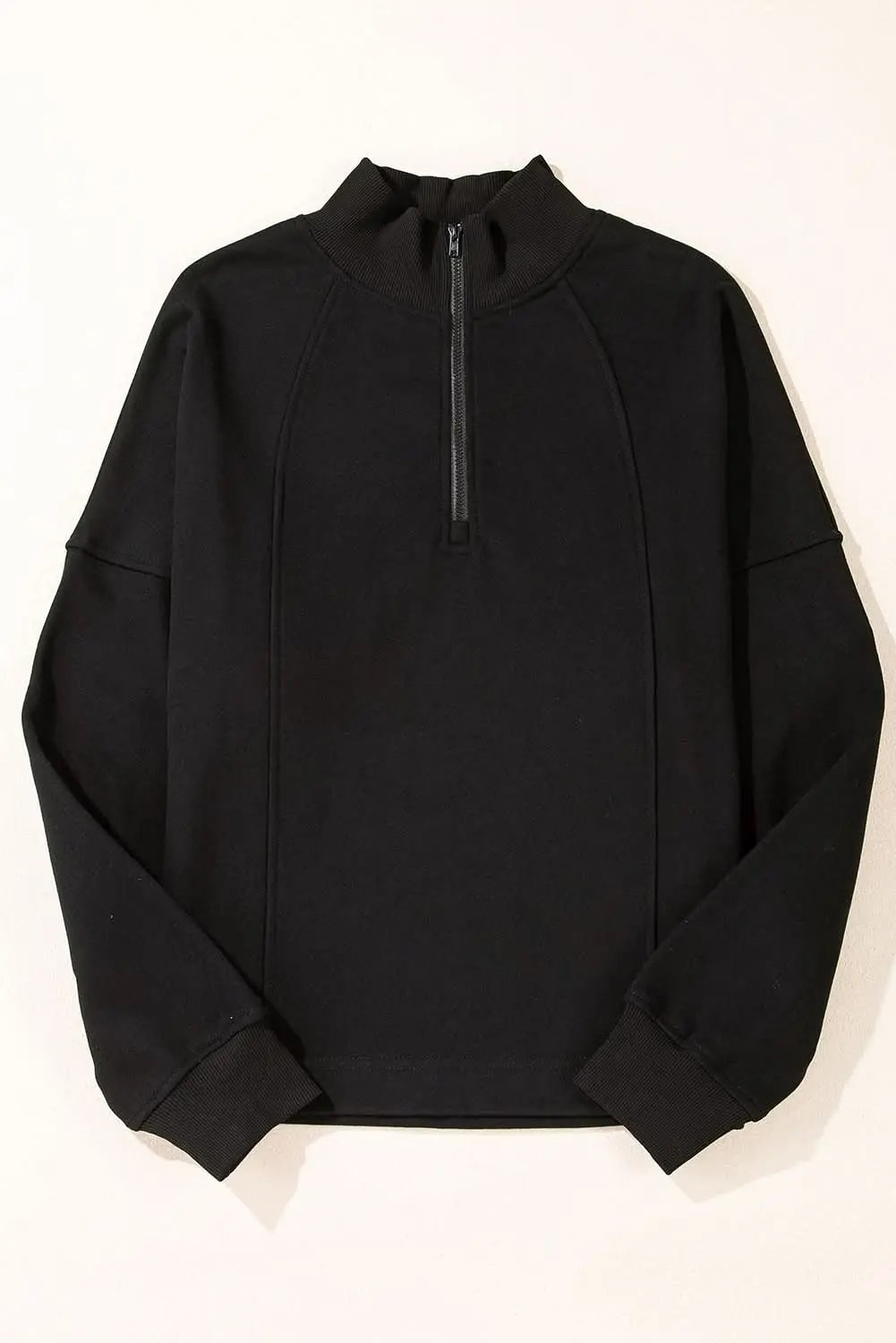Pants Love Salve Black Zipped Neck Pullover Drop Shoulder Sweatshir
