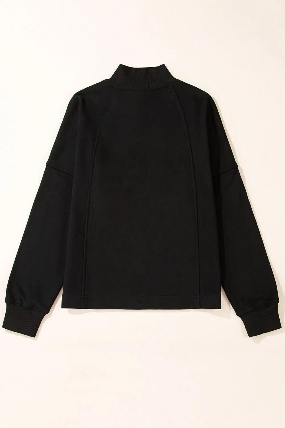 Pants Love Salve Black Zipped Neck Pullover Drop Shoulder Sweatshir