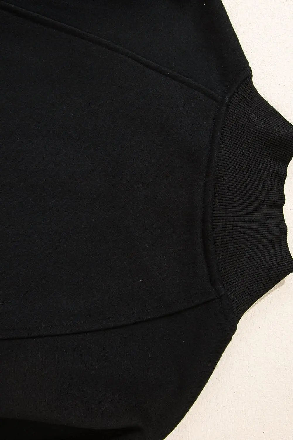 Pants Love Salve Black Zipped Neck Pullover Drop Shoulder Sweatshir