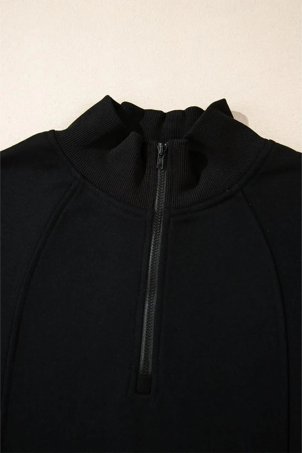Pants Love Salve Black Zipped Neck Pullover Drop Shoulder Sweatshir