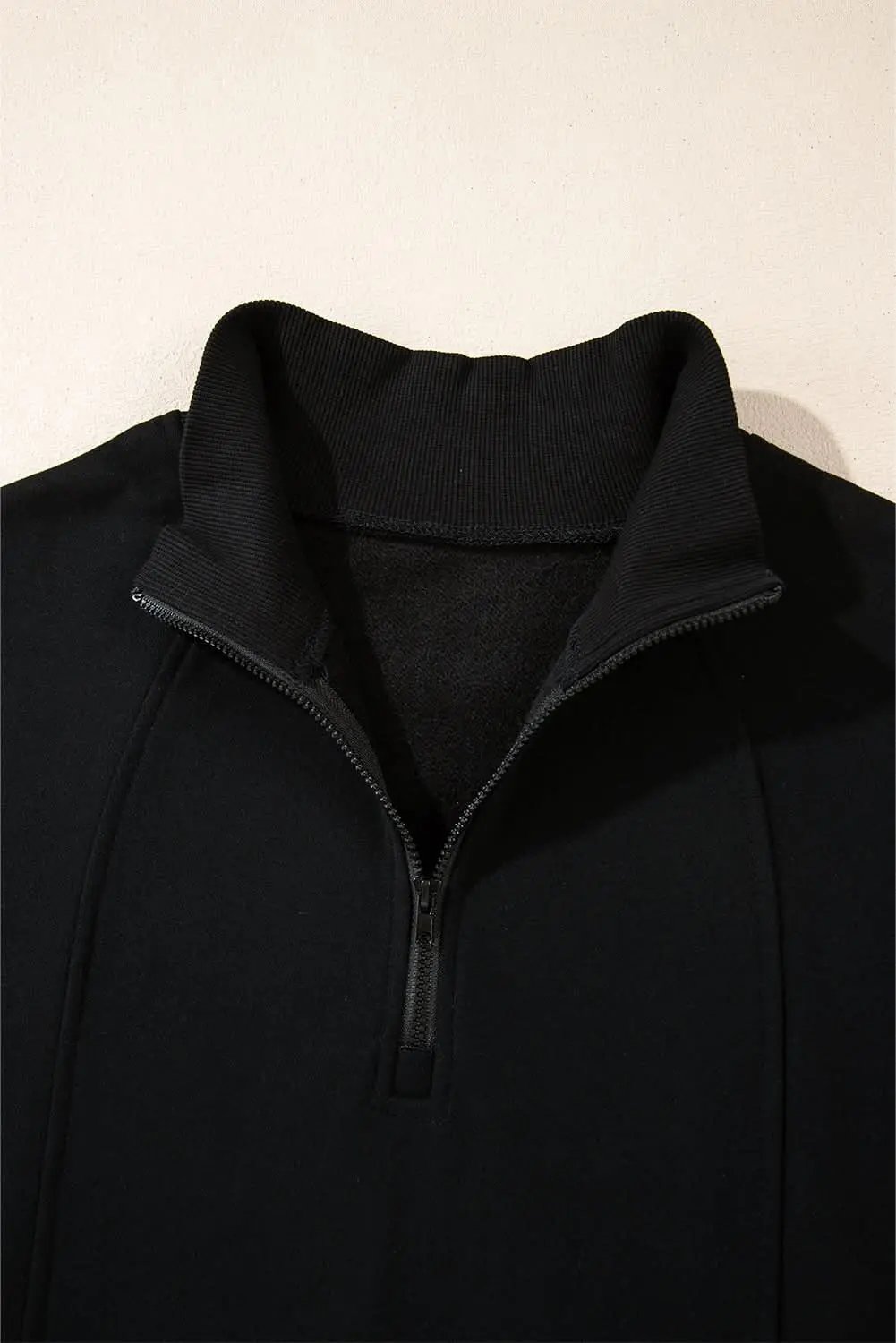 Pants Love Salve Black Zipped Neck Pullover Drop Shoulder Sweatshir