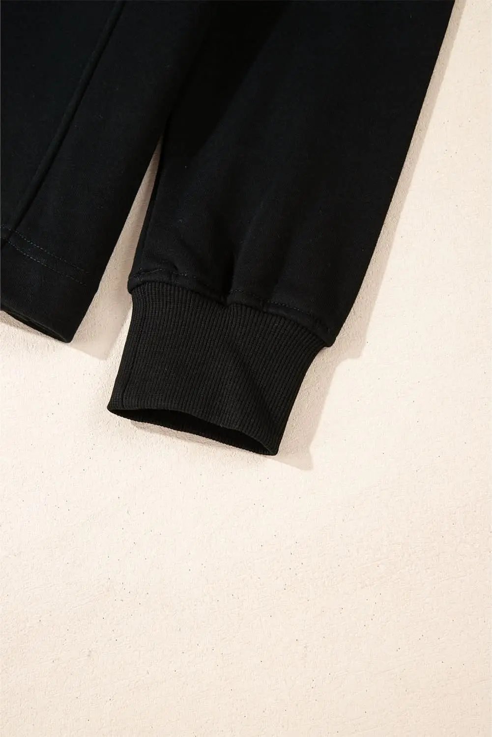 Pants Love Salve Black Zipped Neck Pullover Drop Shoulder Sweatshir
