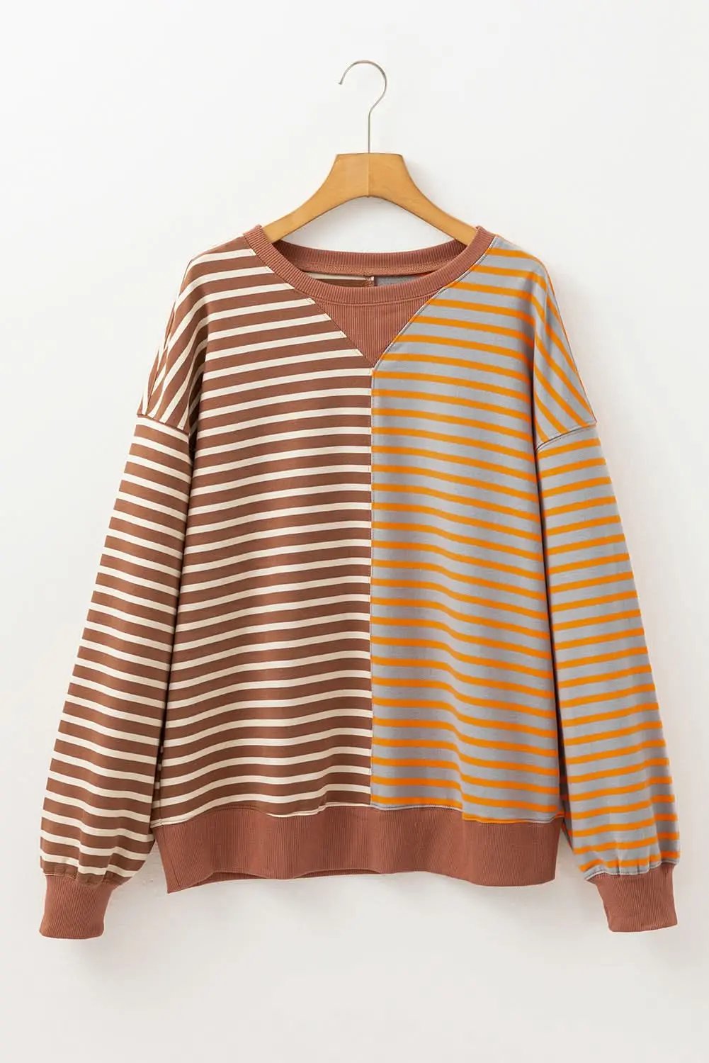 Pants Love Salve Brown Stripe Oversized Women's Sweatshirt Daily Wear Casual Style