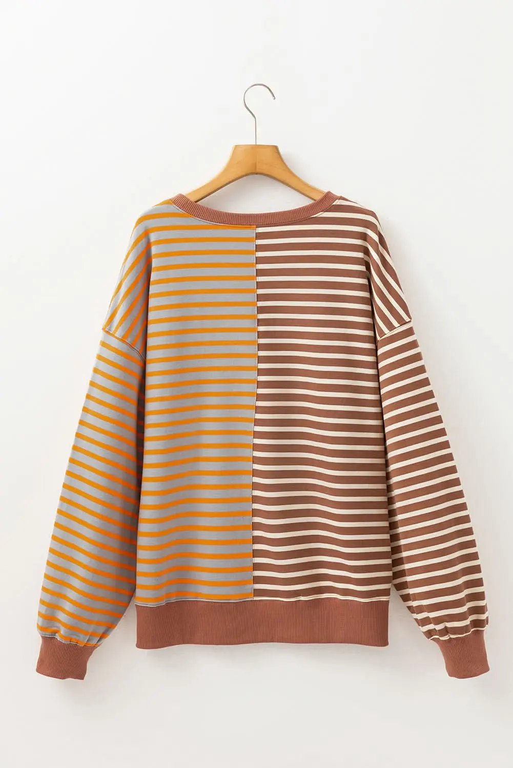 Pants Love Salve Brown Stripe Oversized Women's Sweatshirt Daily Wear Casual Style