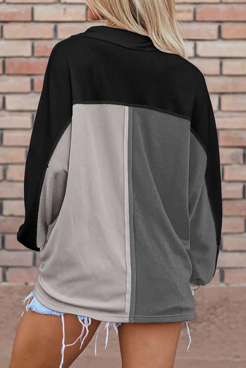 Love Salve Women's Oversized Colorblock Sweatshirt — Textured Gray Casual