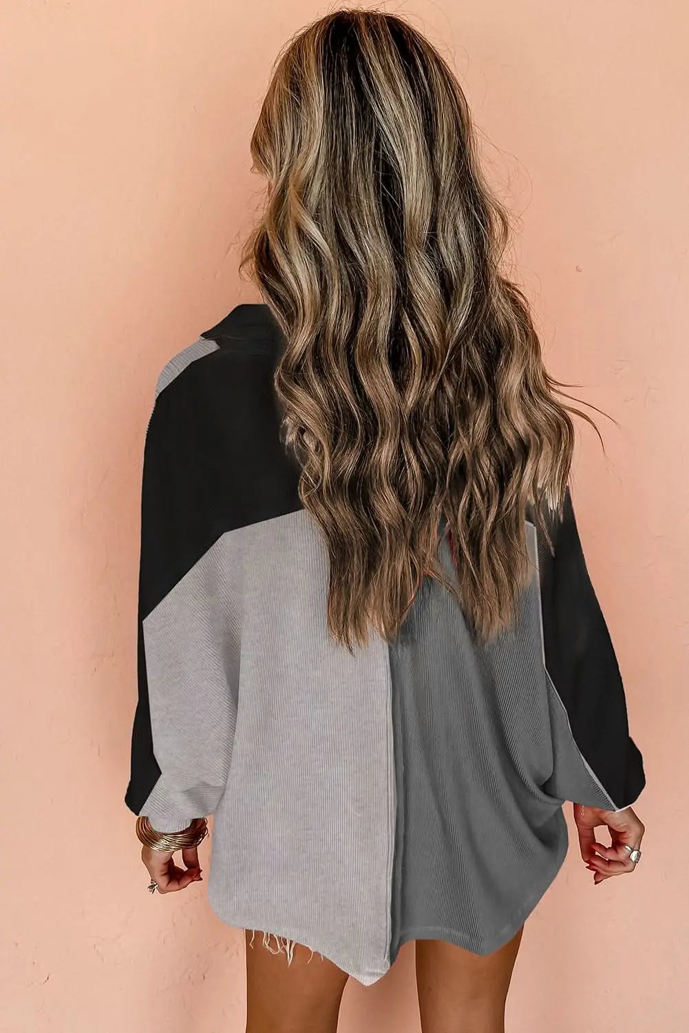 Love Salve Women's Oversized Colorblock Sweatshirt — Textured Gray Casual