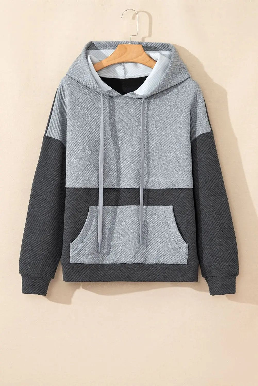 Pants Love Salve Gray Color Block Women's Hoodie Daily Casual Drop Shoulder Pullover Soft