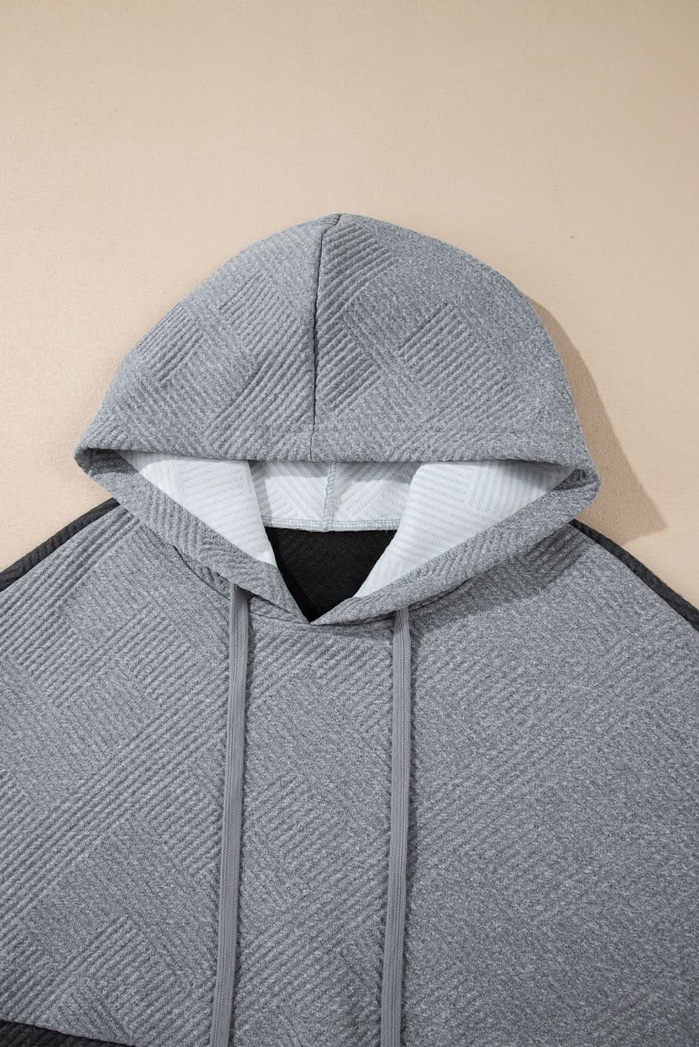 Pants Love Salve Gray Color Block Women's Hoodie Daily Casual Drop Shoulder Pullover Soft
