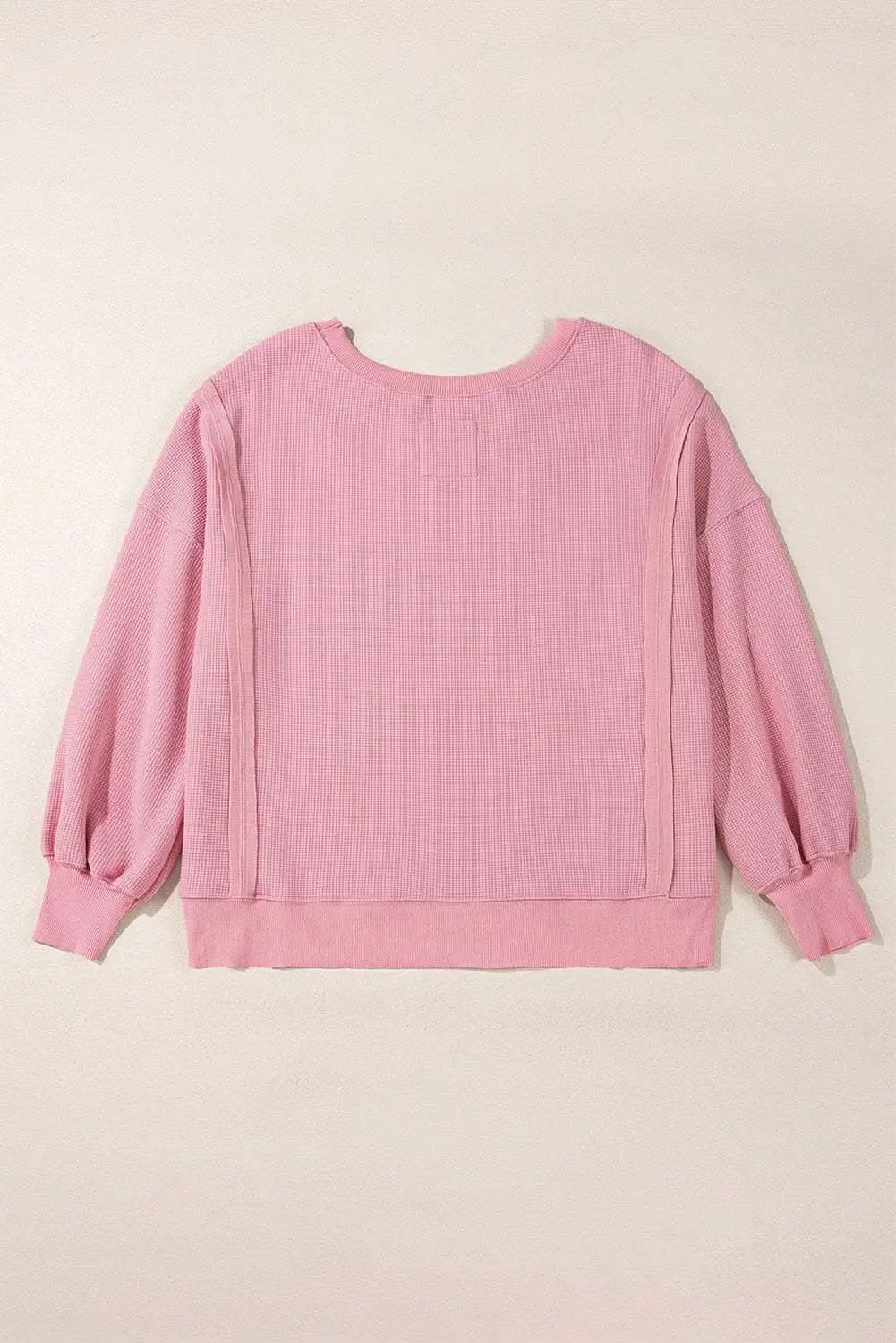 Sweaters Love Salve Pink Waffle Knit Bishop Sleeve Split Oversized Swe