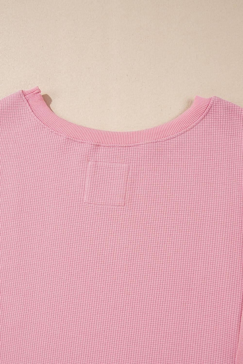 Sweaters Love Salve Pink Waffle Knit Bishop Sleeve Split Oversized Swe
