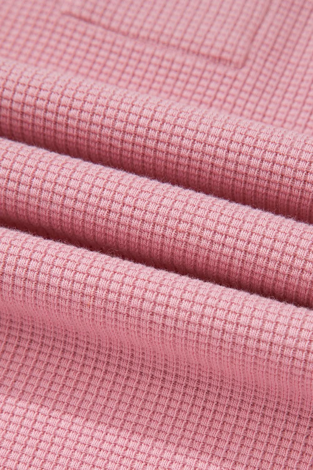 Sweaters Love Salve Pink Waffle Knit Bishop Sleeve Split Oversized Swe