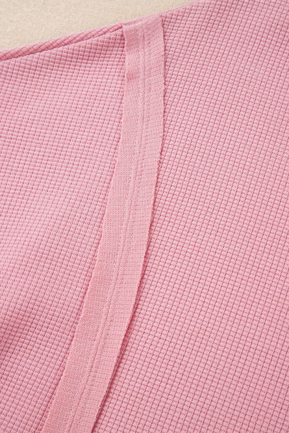 Sweaters Love Salve Pink Waffle Knit Bishop Sleeve Split Oversized Swe