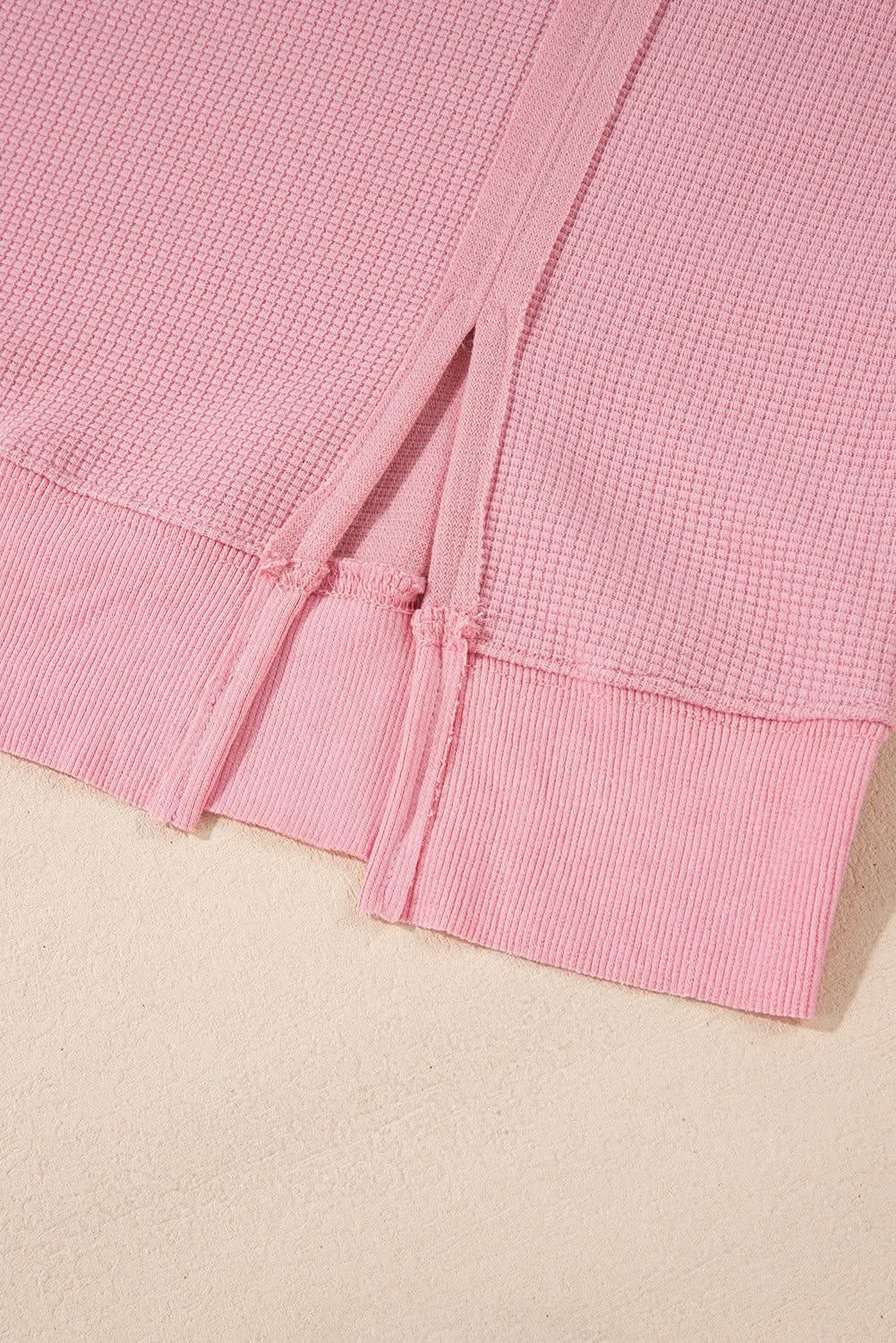 Sweaters Love Salve Pink Waffle Knit Bishop Sleeve Split Oversized Swe