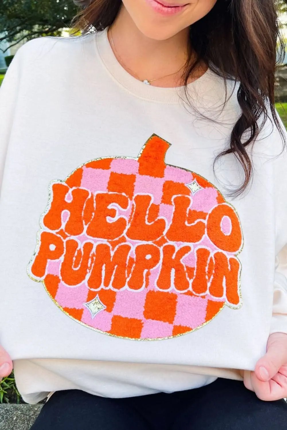 Sweaters Love Salve White Terry Halloween Pumpkin Patched Pattern Pull
